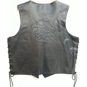 ✅Mens XL Wilsons Black Leather Motorcycle Vest Biker W/Embossed American Eagle